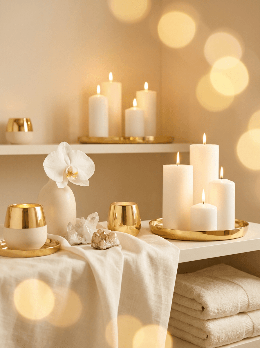 Ljus, orkidé och kristaller — ett rum redo att ta emot